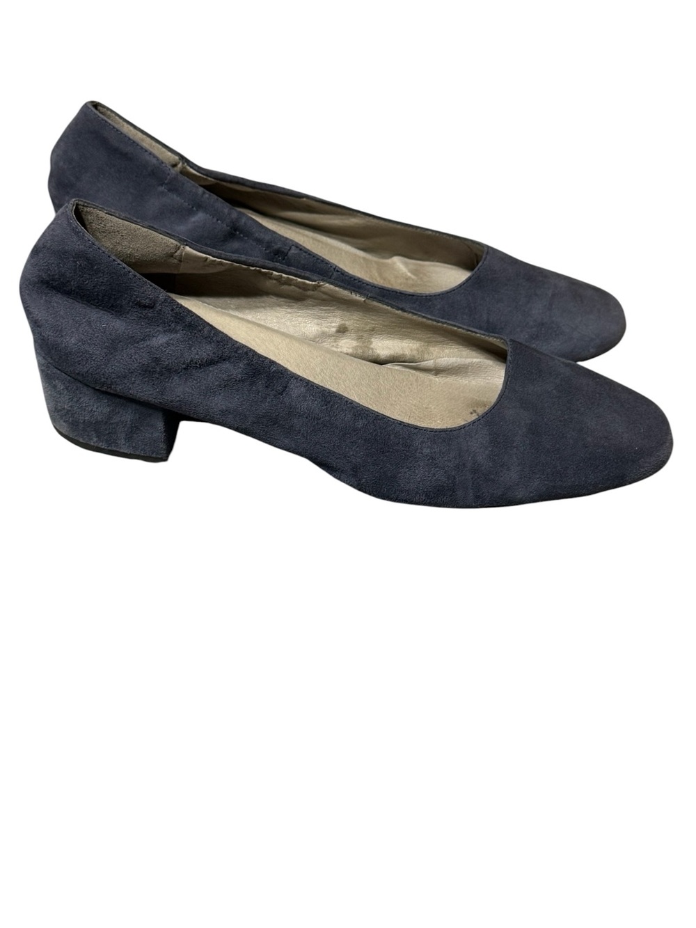 Eileen Fisher Size 10 Blue Suede Low Block Heel Pumps Round Toe Ballet Flats
